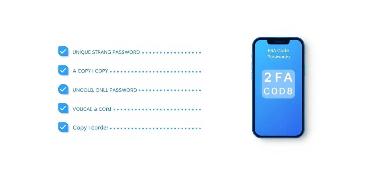 A password manager listing unique strong passwords with a 2FA code on a phone
